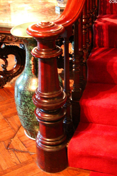 Staircase newel post in Main Hall at Kingscote. Newport, RI.