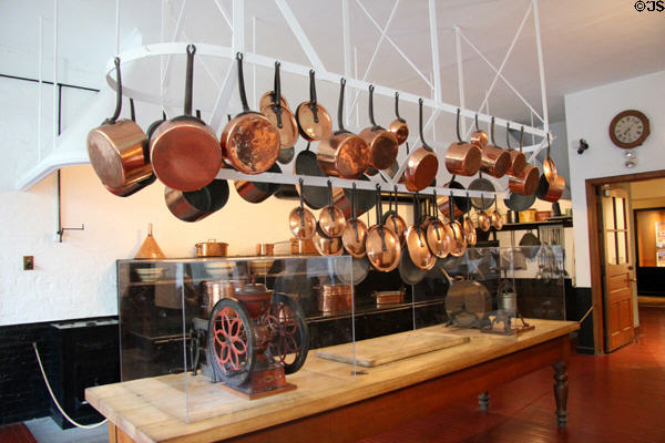 Copper pots & pans in kitchen at Marble House. Newport, RI.