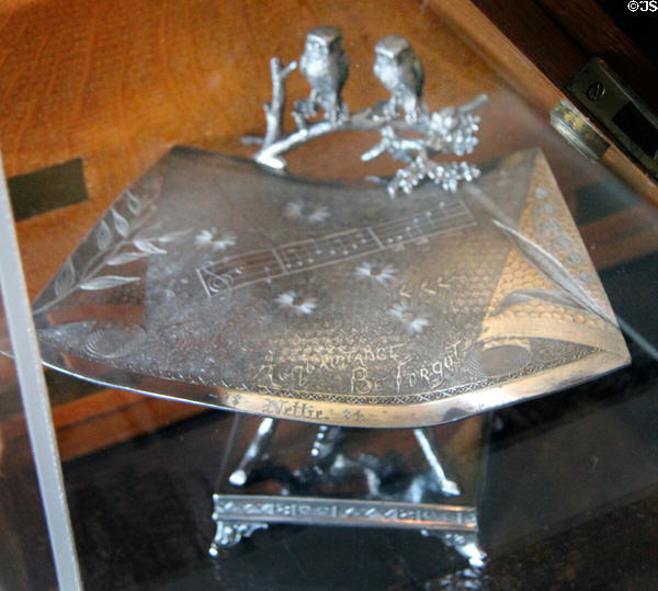 Silver visiting card holder at Chateau-sur-Mer. Newport, RI.