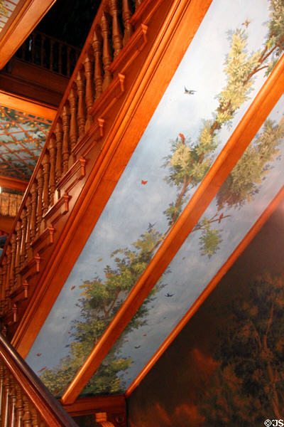 Grand staircase in Eastlake style with mural at Chateau-sur-Mer. Newport, RI.