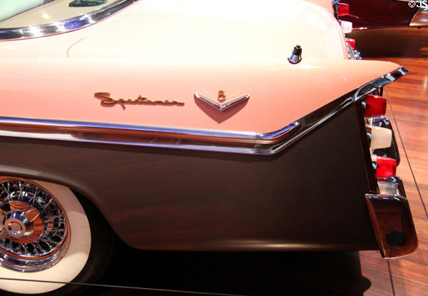 Tailfin of DeSoto Fireflite Sportsman 2 Door Hardtop (1956) at Audrain Automobile Museum. Newport, RI.