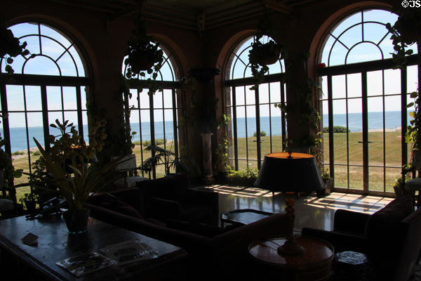 Solarium with ocean view at Rough Point. Newport, RI.