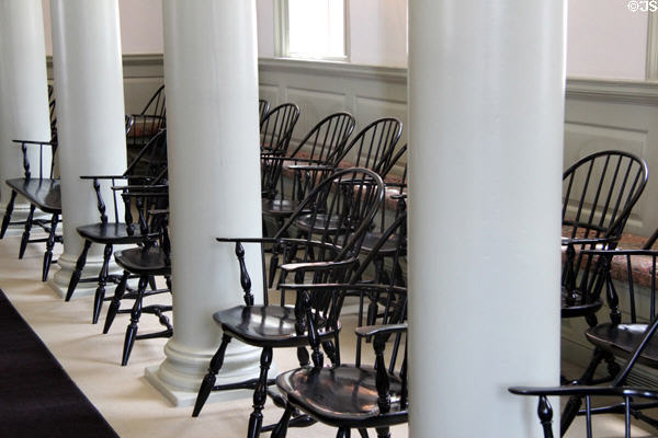 Arrangement of Windsor chairs in Touro Synagogue. Newport, RI.