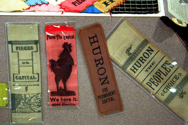 Ribbons promoting Pierre & Huron for South Dakota capital at State Historical Society Museum. Pierre, SD.
