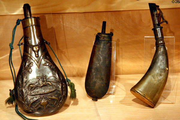 Brass powder horn trading goods in Old Courthouse Museum. Sioux Falls, SD.