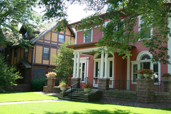 Tudor & neo-colonial style heritage houses (631 9th Ave.) in Cathedral Historic District. Sioux Falls, SD. Style: Colonial Revival.