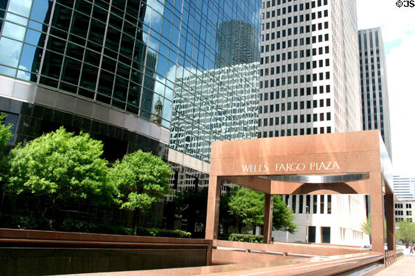 Base of Wells Fargo Plaza. Houston, TX.