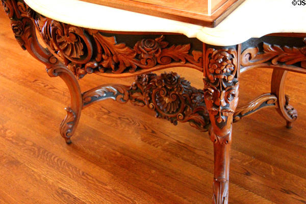 Carvings on base of center table at Guenther House Museum. San Antonio, TX.