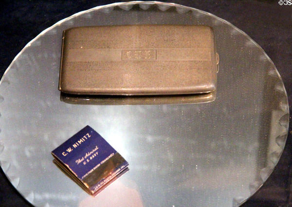 Cigarette case given to Nimitz by President Truman, General Eisenhower & others upon his retirement from Joint Chiefs of Staff at Admiral Nimitz Museum. Fredericksburg, TX.
