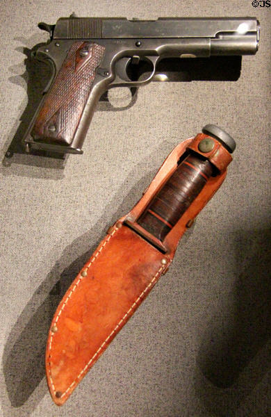 Pistol (plane 12) & combat knife (plane 8) both used on Doolittle's B-25 raid on Japan at National Museum of the Pacific War. Fredericksburg, TX.