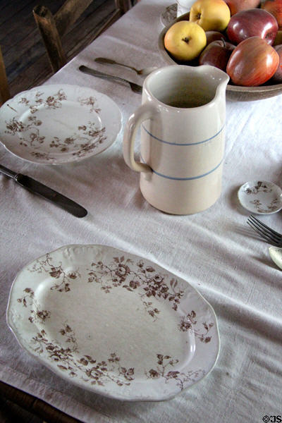 Table setting with ceramic annular pitcher in Weber Sunday House at Pioneer Museum. Fredericksburg, TX.