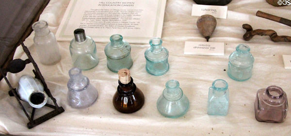 Ink bottles in White Oak School at Pioneer Museum. Fredericksburg, TX.