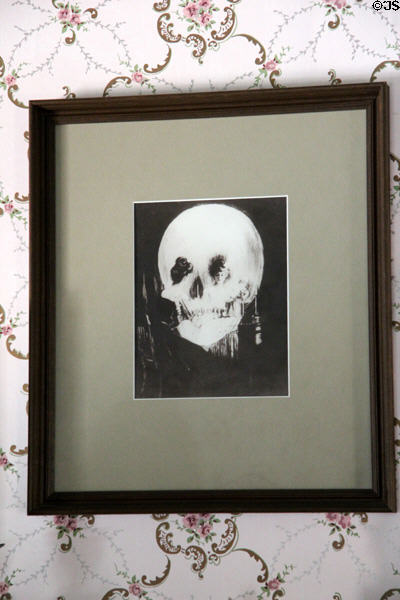 All is Vanity figure-ground graphic (1892) is seen as skull OR as woman preening in a mirror which LBJ's mother used to shock guests at LBJ Boyhood Home. Johnson City, TX.