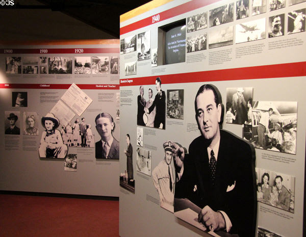 Display of LBJ's life at reception center of Lyndon B. Johnson NHP at Johnson City. Johnson City, TX.