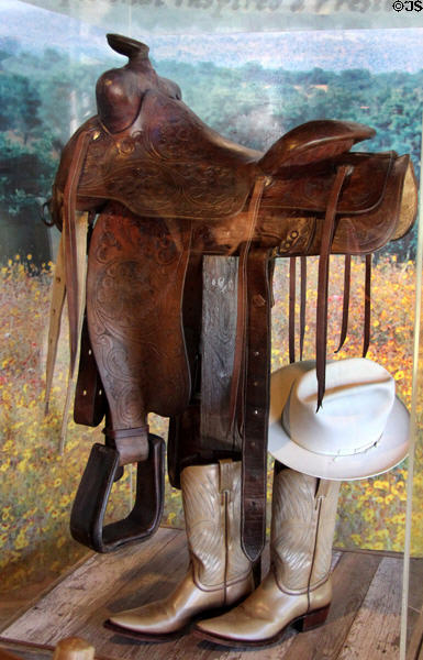 Lyndon B. Johnson's saddle, boots & Stetson hat at Lyndon B. Johnson State Park. Stonewall, TX.