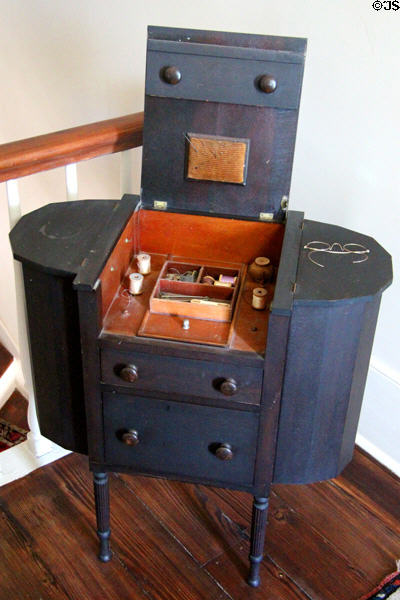 "Martha Washington" sewing table (after shape of women's dresses late 1700s) at Fort House. Waco, TX.