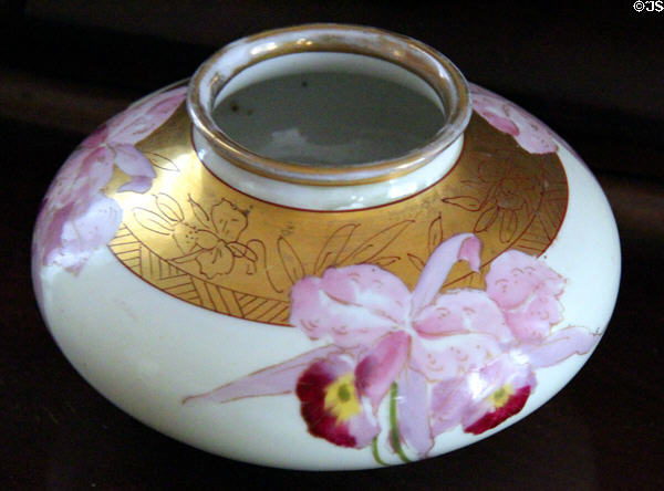 Ceramic vase painted with iris at Fort House. Waco, TX.