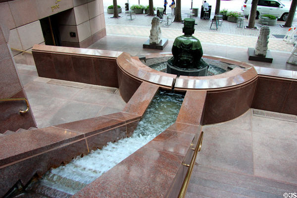 Oriental style water fall with Deified Laozi & lions at Trammell Crow Center, part of Crow Collection of Asian Art. Dallas, TX.