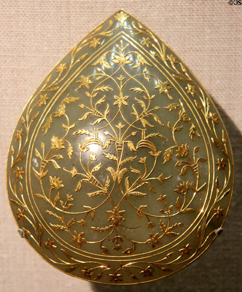 Mughal-period nephrite & gold box cover (18th-19thC) from India at Crow Collection of Asian Art. Dallas, TX.