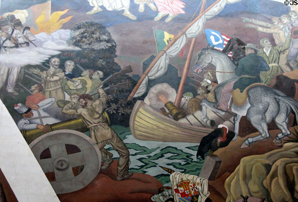 Ben Milam & James Long stories on Texas History mural in Great Hall of State at Fair Park. Dallas, TX.
