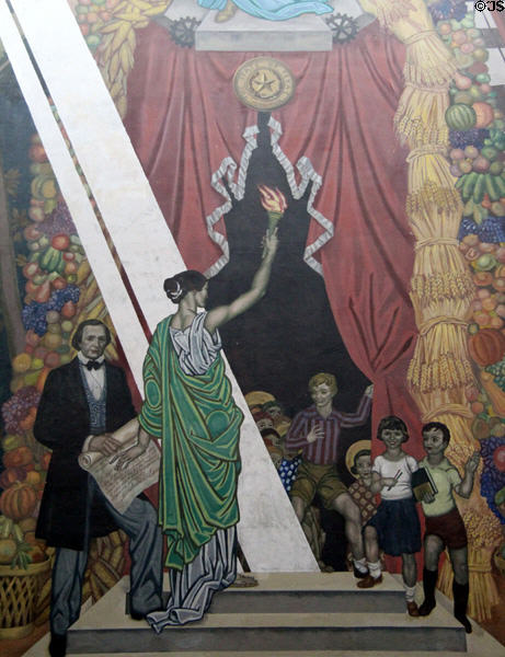 Mirabeau Lamar & education stories on Texas History mural in Great Hall of State at Fair Park. Dallas, TX.