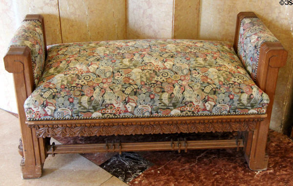 Carved bench in Hall of State at Fair Park. Dallas, TX.