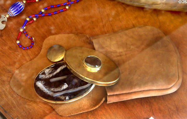 Early American fire starting kit at Dallas Historical Society Museum in Hall of State in Fair Park. Dallas, TX.