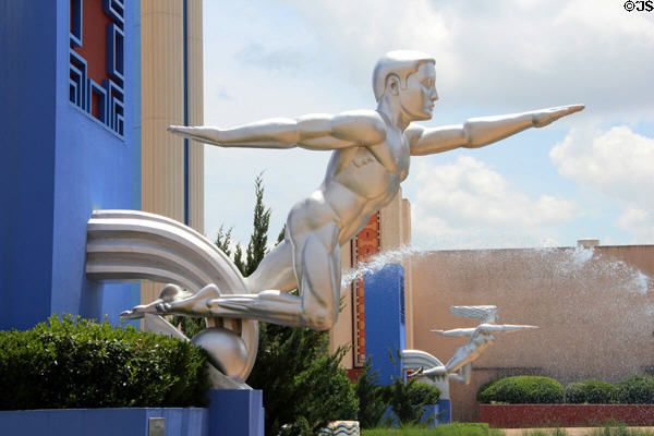 Replicas of Tenor & Contralto Art Deco statues (1936) by Lawrence Tenney Stevens on Texas Centennial Exposition Esplanade at Fair Park. Dallas, TX.