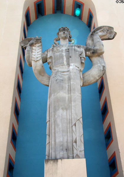 United States six flags Art Deco statue (1936) by Raoul Jossett at Automobile Hall at Fair Park. Dallas, TX.
