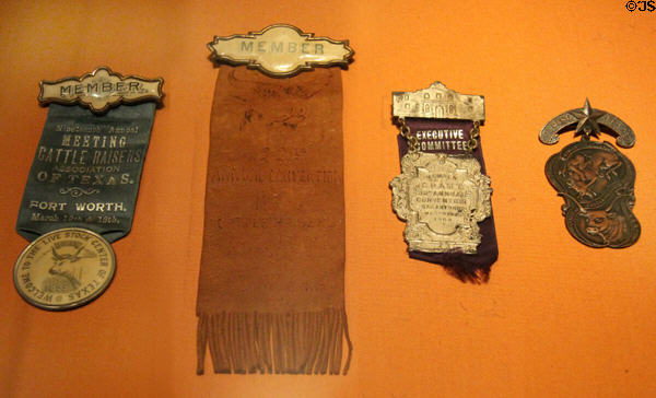 Cattle Raisers member badges (1895-1905) at Cattle Raisers Museum of Fort Worth Museum of Science & History. Fort Worth, TX.