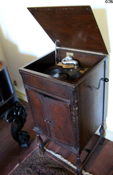 Crank victrola in parlor of Baetge House at Conservation Plaza. New Braunfels, TX.