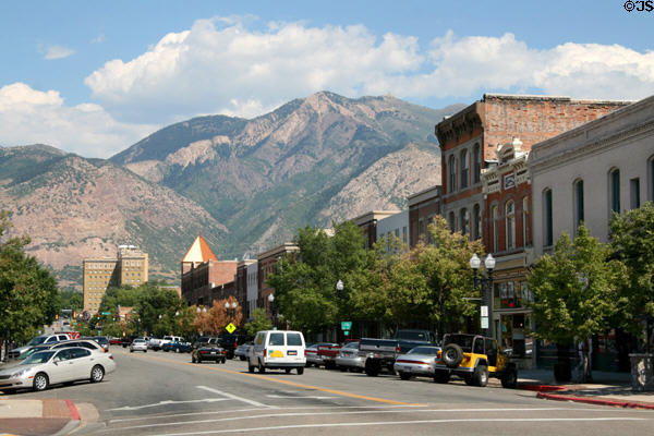 Ogden streetscape of heritage buildings along 25th Street. Ogden, UT.