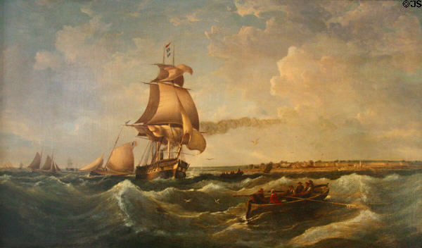 The Hartford Passing the Hygeia Hotel & Fortress Monroe, VA painting (1862) by John Wilson at Norfolk History Museum. Norfolk, VA.
