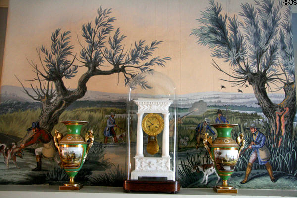 Vases & mantle clock in drawing room of Ash Lawn. Charlotttesville, VA.