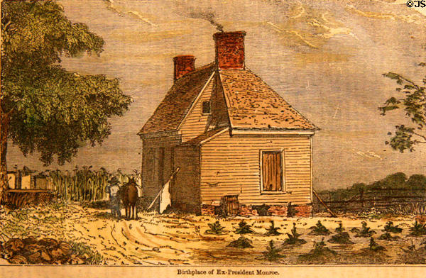 Graphic of birthplace of James Monroe at Ash Lawn-Highland. Charlotttesville, VA.