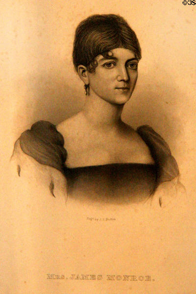 Engraving of Mrs. James Monroe by J.C. Buttes at Ash Lawn-Highland. Charlotttesville, VA.