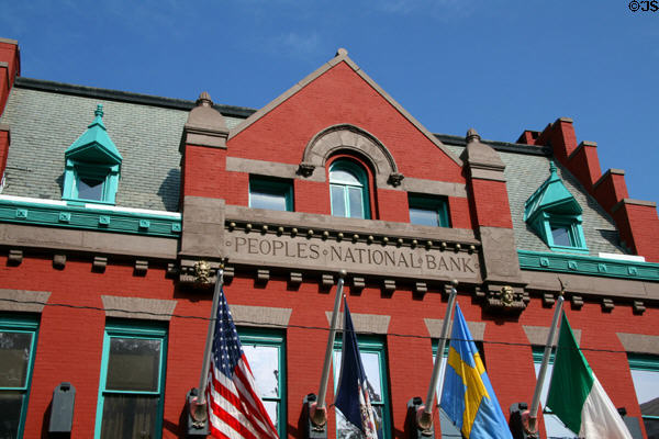 Upper facade of Peoples National Bank building. Leesburg, VA.