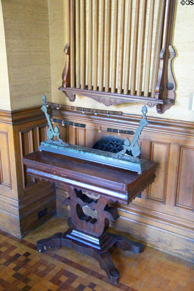 Billiard cues & scoring device at Park-McCullough Historic Estate. North Bennington, VT.