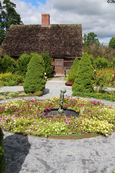 Prentis House (1773) over Bostwick Memorial Garden at Shelburne Museum. Shelburne, VT.
