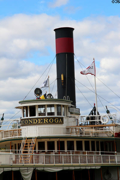 Ticonderoga bridge & smoke stack at Shelburne Museum. Shelburne, VT.