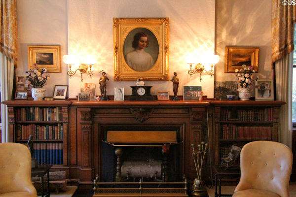 Library fireplace wall at Marsh-Billings-Rockefeller Mansion. Woodstock, VT.