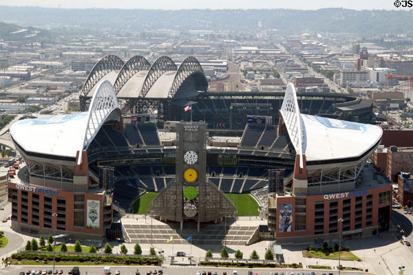 Qwest & Safeco Fields sports complexes from above. Seattle, WA.