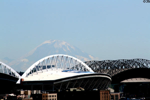 Mt. Rainier over Qwest Field & Safeco Field. Seattle, WA.
