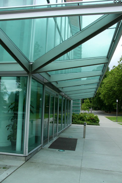 Glass overhang of William H. Gates Law School at University of Washington. Seattle, WA.