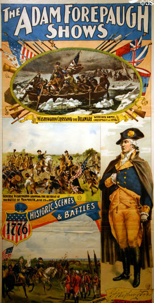 Details of poster (1893) for Adam Forepaugh's American Revolution pageant showing Washington's battles at Circus World Museum. Baraboo, WI.