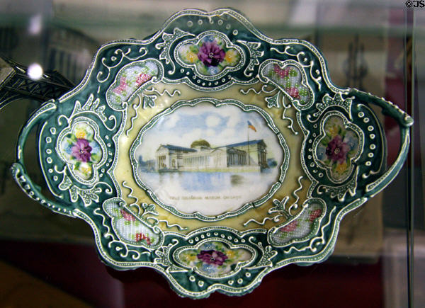 Plate with Field Columbian Museum design at Columbus Museum. Columbus, WI.