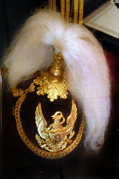 Wisconsin national guard dress helmet (1890) at Wisconsin Veterans Museum. Madison, WI.