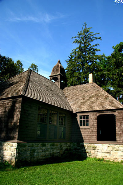 Unity Chapel (1886) near Taliesin the interior of which was Frank Lloyd Wright's first commission. WI. Architect: Joseph Lyman Silsbee.
