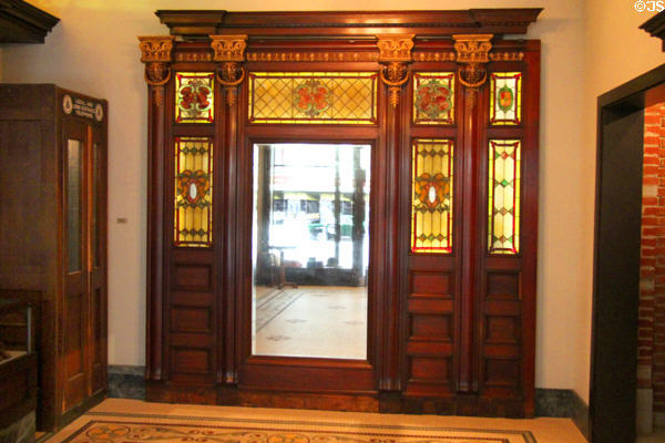 Ornate mahogany stained glass windows from Scott Brothers Drug Store at West Virginia State Museum. Charleston, WV.