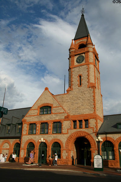 Union Pacific Depot (1886) (121 W. 15th St.). Cheyenne, WY. Style: Victorian Romanesque. Architect: Van Brunt & Howe + John T. Coots. On National Register.